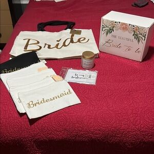 Bridal Party Tote and Pouch Set - White and Gold